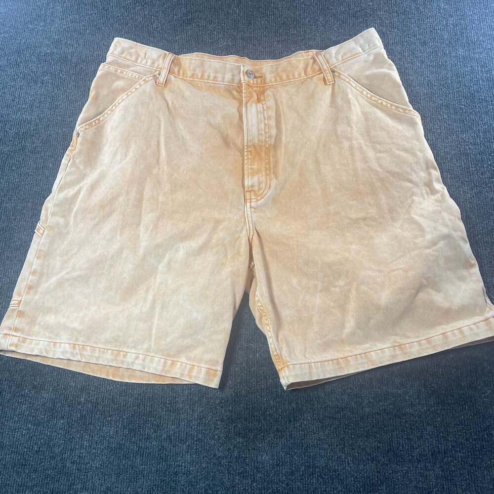 Calvin Klein Orange Acid Wash Denim Utility Painter Shorts